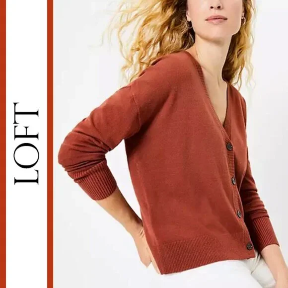 LOFT | Relaxed V-Neck Cardigan Sweater - Picture 9 of 9
